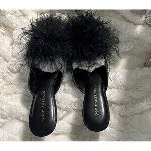 GOOD AMERICAN Feather Mule- BLACK - Size 8.5